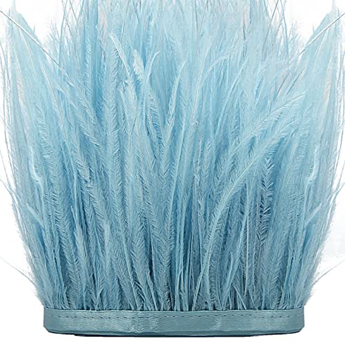 THARAHT Light Blue Ostrich Feathers Trim Sewing Fringe 2Yard 4-6inch for DIY Dress Sewing Craft Clothing Latin Wedding Dress Decoration Ostrich Feather Trim