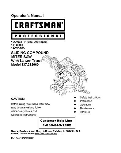 Instruction Manual for Craftsman 137.212060 Miter Saw Owners ...