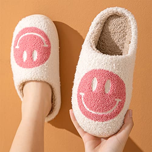 bevaney smile face slippers for women - soft plush retro preppy slip-on comfortable indooroutdoor shoes