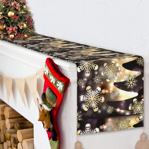 Chemin de table de Noël noir antidérapant avec pompon lavable