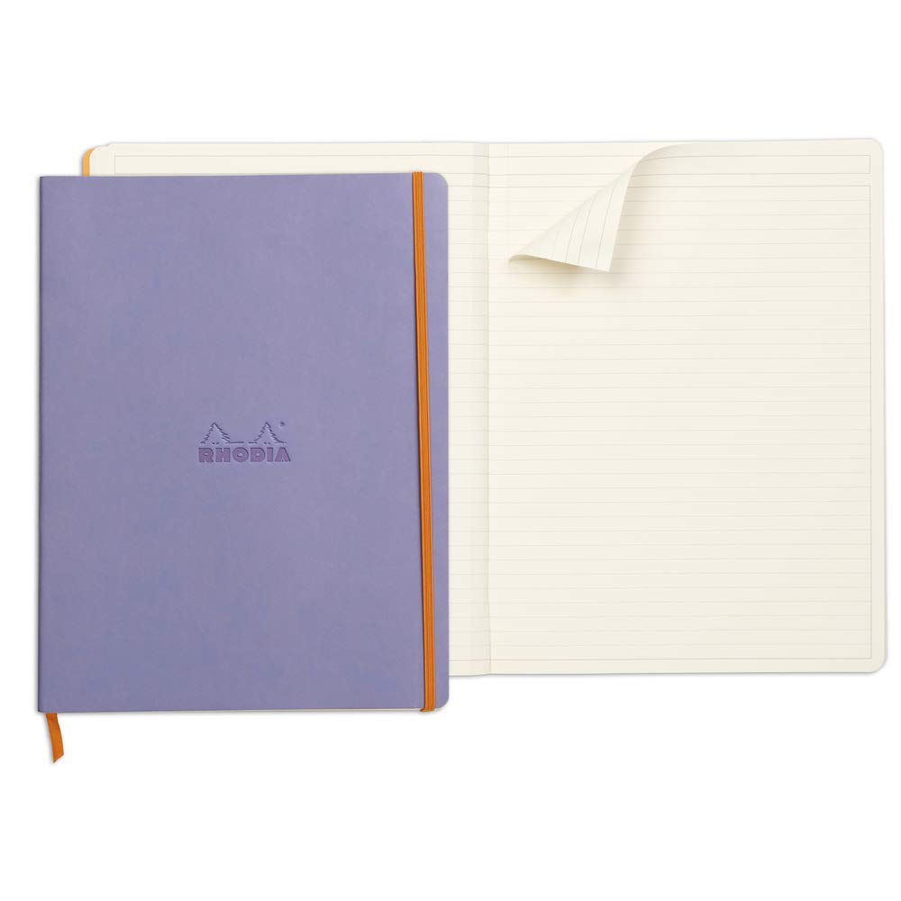 Rhodia 117709C Rhodiarama Notizbuch (mit weichem Deckel in Format DIN A4+, 220 x 297 mm, 80 Blatt, mikroperforiert, liniert, mit Gummizug, Lesezeichen, dehnbare Innentasche) 1 Stück, iris