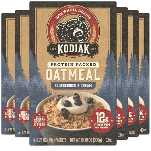 Kodiak Paquetes de avena instantánea, arándanos y crema, alto contenido en proteínas, 100% granos enteros, 6 cajas con 6 paquetes (36 paquetes)