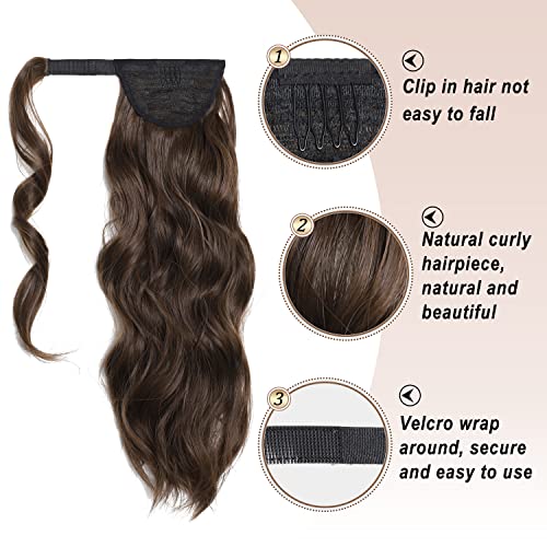 FAELBATY Ponytail Extension Synthetic Dark Brown Hair Extensions Clip in Ponytail Hairpiece for Women Long Curly Wrap Around Pony Tail(20Inch 8/10#) - Image 3
