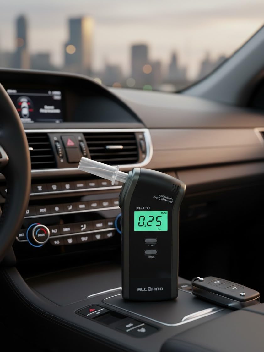 Alkoholtester Alcofind DA-8000 | mobiles digitales Atem-Alkoholmessgerät mit langzeitstabilen Fuel-Cell-Sensor bis 5.00‰ | polizeigenau