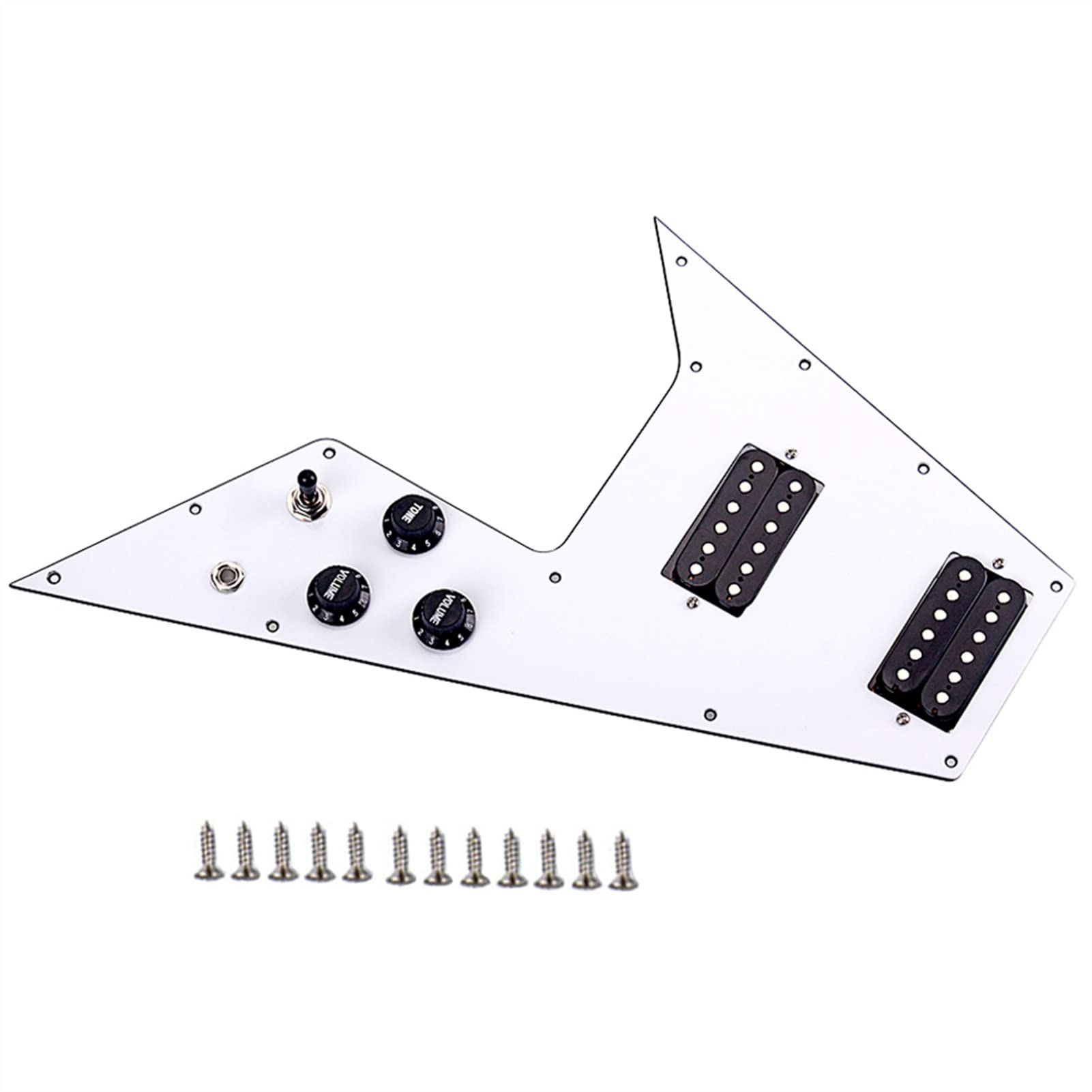 KESHUO 3 Ply White Guitar Loaded Prewired Pickguard for Flying V Guitar Loaded Pickguard Pre-Wired