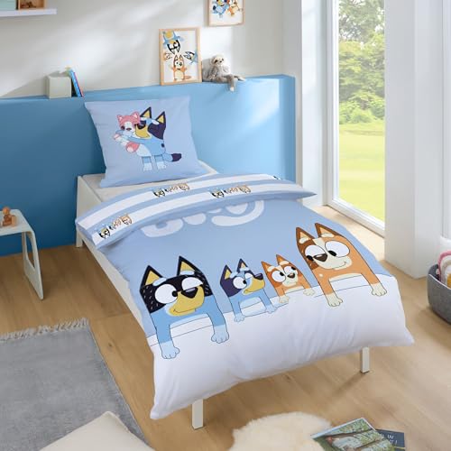 Bluey Bettwäsche Set 2-teilig 135x200 80x80 cm - Helle Kinderbettwäsche...