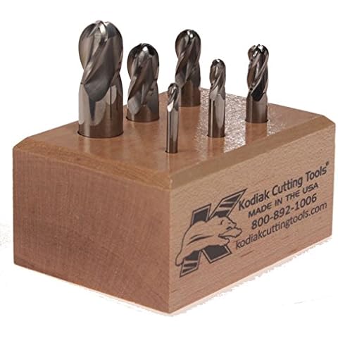 Kodiak Cutting Tools L3-OFFT-21LF USA Made Micrograin Carbide Ball Nose End Mill Set, 4 Flute, 1/8" to 1/2" (Pack of 6) Cover