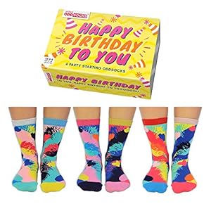 Happy Birthday – United Oddsocks – Dames Doos van 6 Oddsocks – UK 4-8 EUR 37-42 US 6.5-10.5