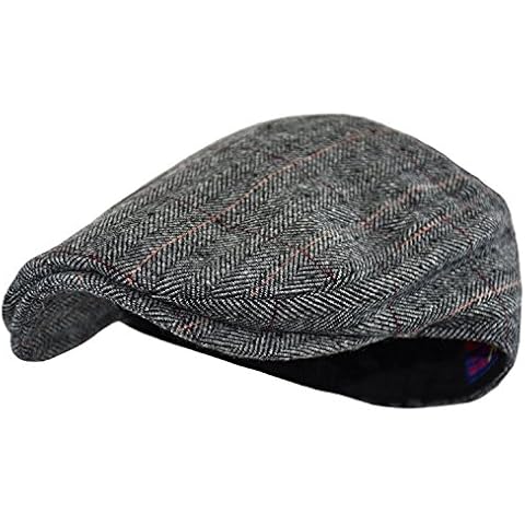 Wonderful Fashion Men's Classic Herringbone Tweed Wool Blend Newsboy Ivy Hat (Large/X-Large, Charcoal), Gray Plaid, S/M Cover
