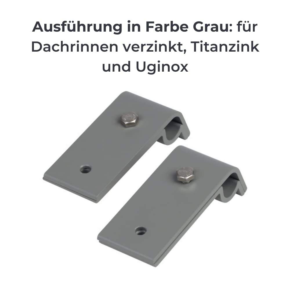 Dachrinnenhalter für Anlegeleiter, grau, 2 teiliges Klemmenset aus Aluminium für alle halbrunden und kastenförmigen Rinnen von Ø 16-22mm 6438-grau