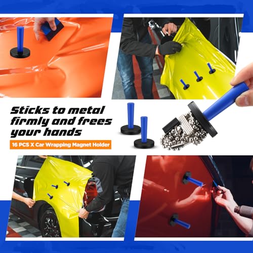 Image of 16 Pcs Blue Car Vinyl Wrap Magnets Holder Tool Kits for Car Wrapping and Crafts Sign Making Window Tint Tools Magnets