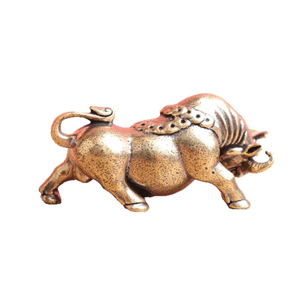 Huffa Brass Vintage Pure Bull Statue Desktop Decorative Craft Ornament