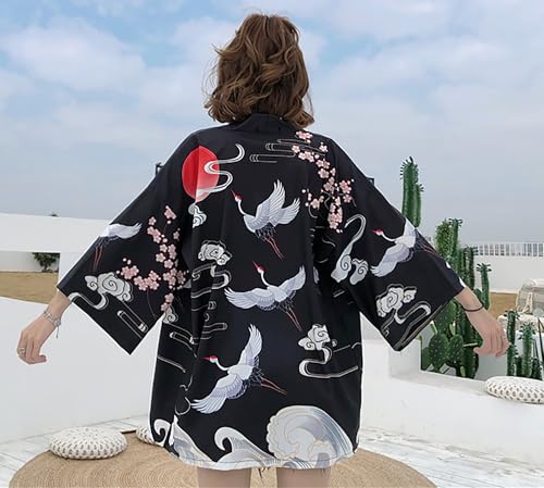 LAI MENG FIVE CATS Women's Floral Print Puff Sleeve Loose Blouse Japanese Kimono Cover up Casual Cute Tops4