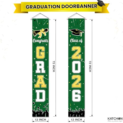 Image of Graduation Decorations 2026 | Graduation Door Banner 2026-72x12 Inch | Congrats Grad Banner 2026 for Green And Gold | Door Decorations Hanging | Graduation Banner Class Of 2026 | Katchon