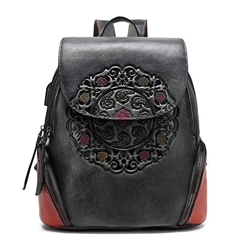 Mochila de cuero para mujer con diseño vintage miniatura 1