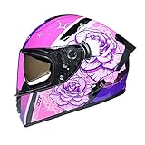 TRIPERSON Full Face Motorcycle Helmet DOT Approved Motorbike Moped Street Bike Racing Crash Helmet, Men and Women (Rose-Internal Black Mirror, Large)