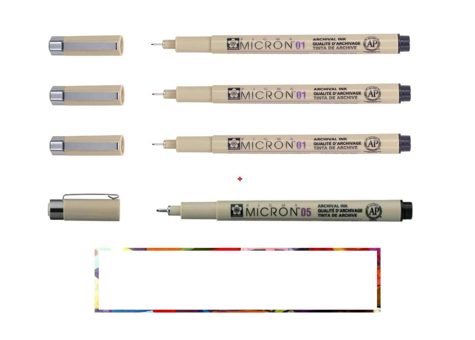 Sakura Pigma Micron 01 - Juego de 3 piezas, color negro + 1
