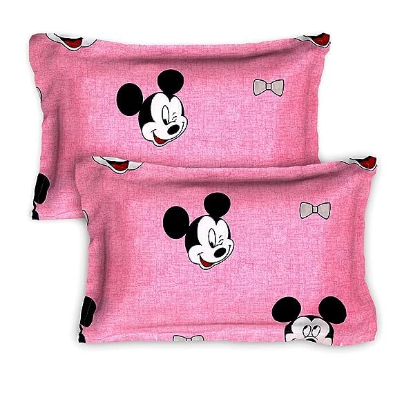 Image of DECORUM 3 D Polycotton Queen Size Bedsheet 90 X 90 Inch with 2 Pillow Cover (Pink Micky)