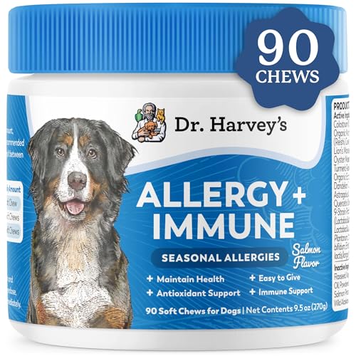 Dr. Harvey's Dog Allergy & Anti-Itch Relief Soft Chew Supplement Bites for Dogs, Daily Immune & Digestive Health Support with Functional Mushrooms, Super Herbs, Probiotics, Salmon Flavor (90 Chews)