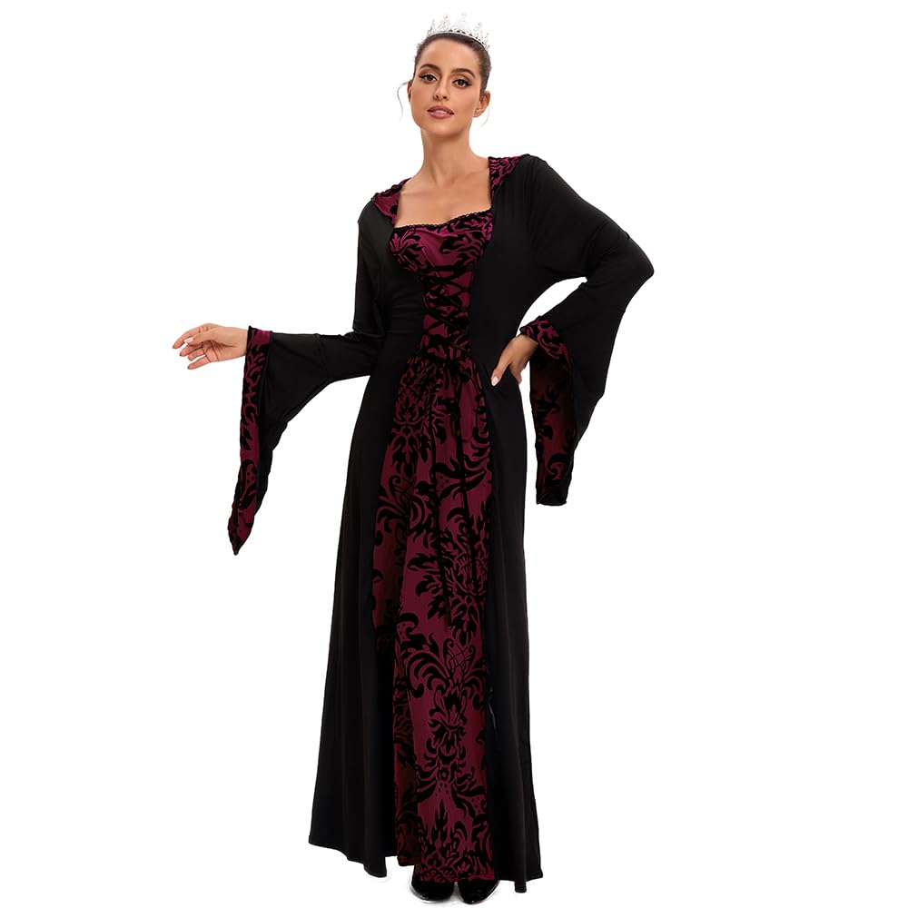 Feynman Vestido Medieval para Mujer con Mangas Trompeta, Estilo Medieval Victoriano, Vestido Largo renacentista, gótico. para Carnaval, Halloween, Fiestas de Princesas, Disfraz, Blanco y Negro, L