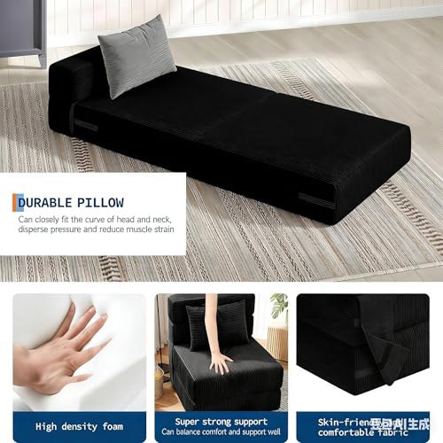 Aptliton Convertible Folding Sofa Bed with Pillow – 2-in-1 Sleeper Chair & Pull-Out Futon Loveseat – Comfortable & Modern, Space-Saving Floor Lounger – Perfect for Living Room or Bedroom – Black - Image 5