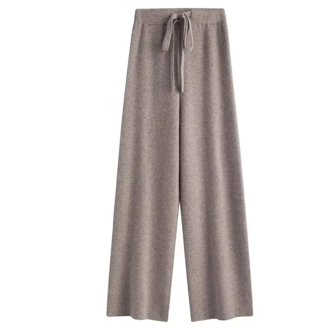 Pantaloni invernali da donna a gamba larga in cashmere a vita alta allentati a goccia lavorati a maglia dritta pantaloni per ciclomotore