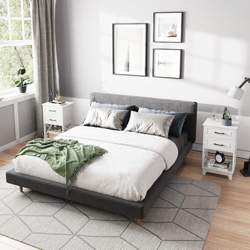 Image of RoyalCraft 30 inch Tall Nightstand, Modern Painted Bedside Table with 2 Drawers and Open Shelf, Wood Side Table for Bedroom, Home Office, White-Open Shelf Below, Set of 2