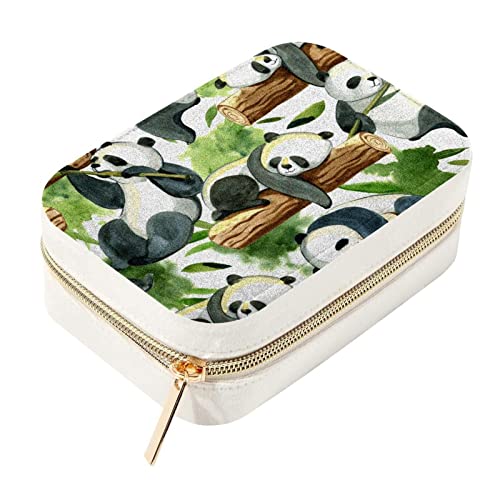 Boîte de rangement de bijoux en velours panda vert coffret zippé compact
