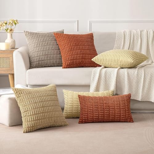 MIULEE Cushion Covers 40x40 cm Corduroy Caramel Square Decorative Throw Pillow Covers 16x16 Inch Boho for Living Room Sofa Bedroom Pack of 2 - Image 4