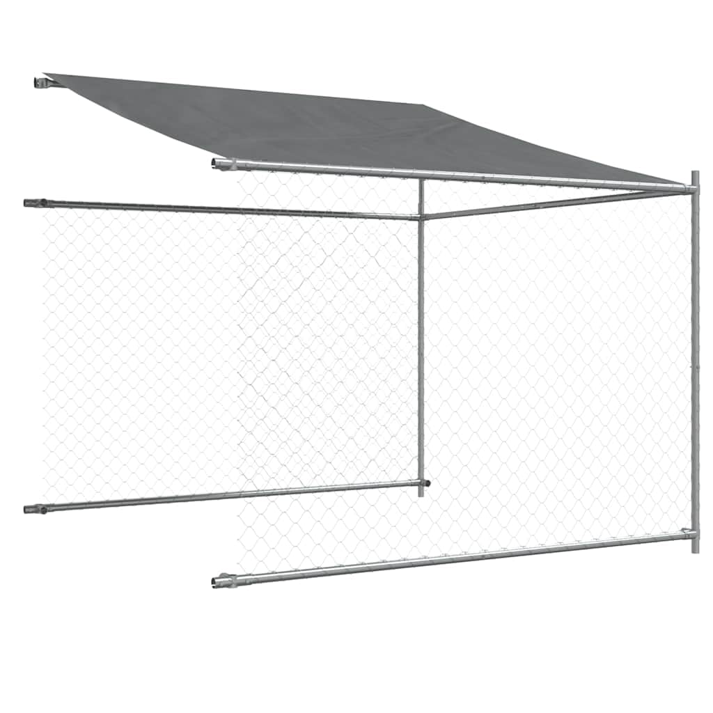 Perrera para perros con techo y puerta, gris, 4 x 2 x 2 m, acero galvanizado, caño para perros, recinto para cachorros, rejilla, cercado, jardín, exterior para protección segura y