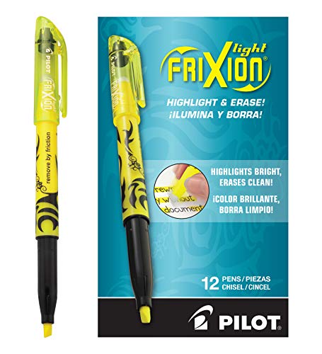 PILOT FriXion Light Erasable Highlighters, Chisel Tip, Yellow Ink, 12-Pack (46502)