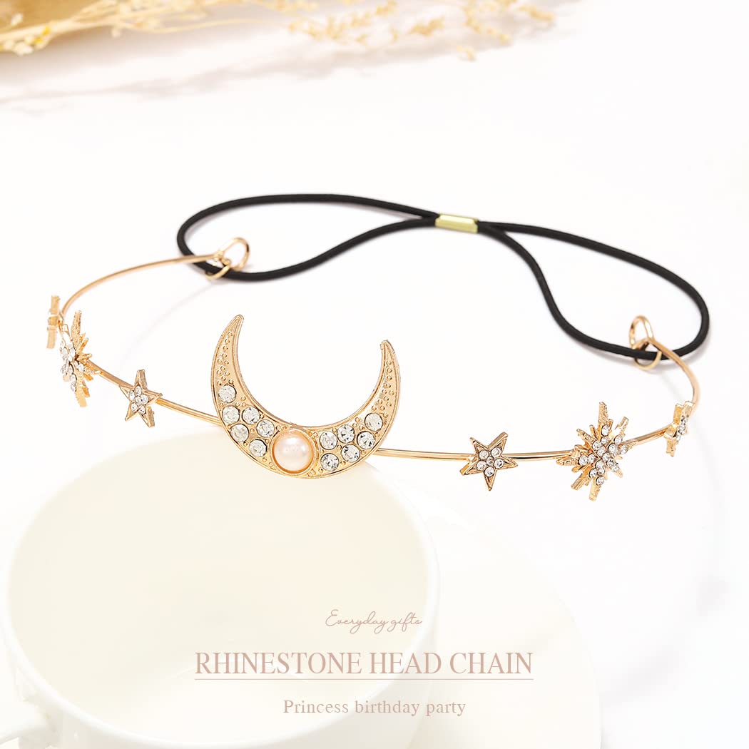 Fashband Boho Moon Headband Gold Star Headpiece Festival Hair Accessorie Flower Bridal Wedding Hair Chain Jewelry for Women - Image 2