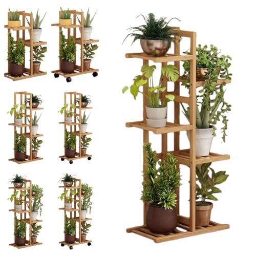 Zekono竹製多層フラワースタンド 植木鉢台兼用園芸ラック 排水性・通気性・防虫性優れ 屋外室内ベランダ対応 観葉植物多肉植物用 丈夫で組立簡単 鉢スタンド鉢置き (左右花架-五段【6鉢収納可能】)