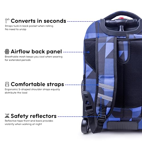 Image of J World Sundance Laptop Rolling Backpack for Girls Boys. Roller Bookbag with Wheels, 20 Inch, Block Navy
