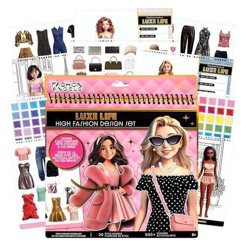 Fashion Angels Luxe Life High Fashion Design Set Includes 500+ Stickers with Style Boards Garments Accessories & Fabric Swatches Creative Fashion Design Kit for Kids Ages 6+