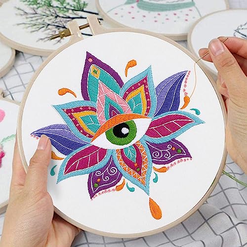 Image of Louise Maelys 3 Set Tarot Evil Eye Embroidery Kits for Beginners,Adults Starter Cross Stitch Kit DIY Needlepoint with Hamsa Hand Sun Moon louts Flower Pattern