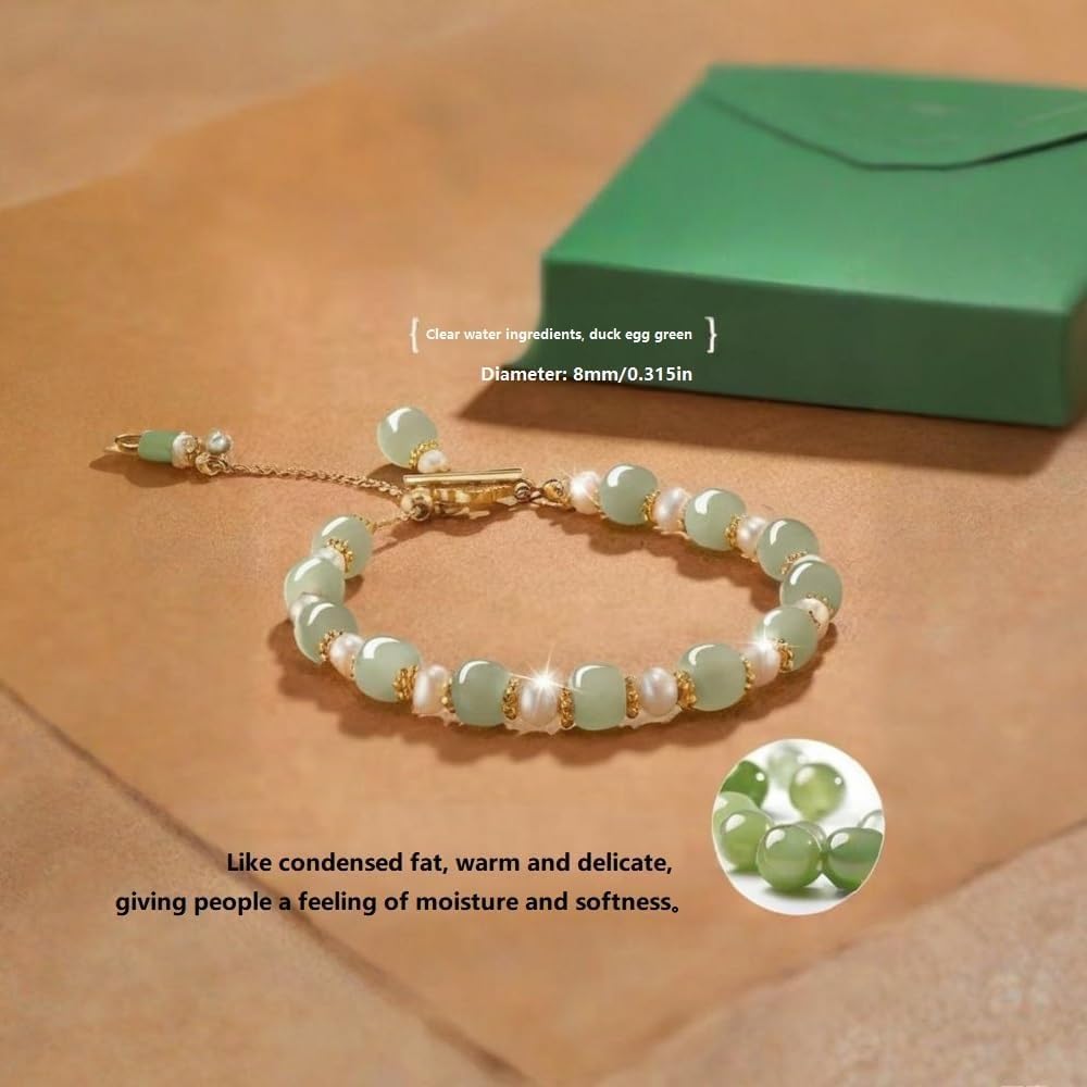 Hotan Jade Pearl Bracelet Four leaf Grass Drill Button Design Oriental Poetic Light Luxury Wristband/New Year gift/Valentine's Day gift - Image 3