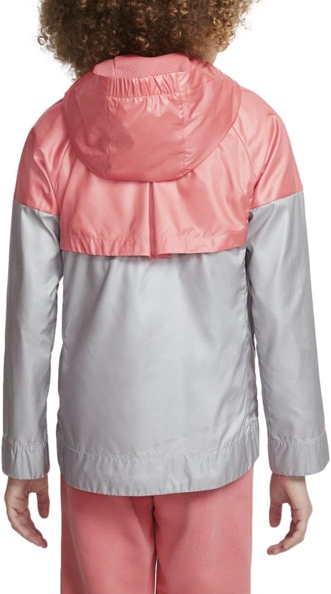Nike Sportswear Windrunner Girl's Full Zip Hooded Jacket (Large, Pink Salt/Grey)