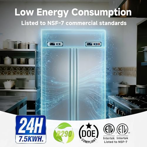 Image of VEECOOL Commercial Refrigerator Freezer Combo WiFi Enabled with Smart App Control, 48 inch W 36 Cu.Ft Dual Temperature Stainless Steel Upright Fridge and Freezer Combo for Restaurant, Garage, Kitchen