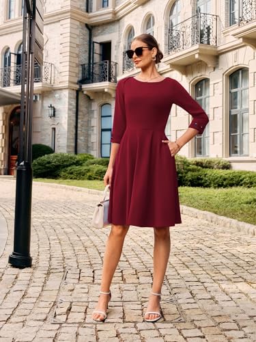 Image of GRACE KARIN Work Dresses for Women 2025 3 /4 Sleeve Fit and Flare Business Midi Dress Classy Office Dresses with Pockets