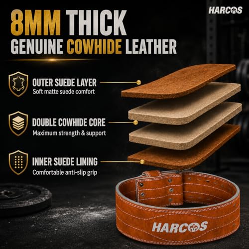 Image of Genuine Leather Unbreakble, non tearable 8mm Heavy Gym Belt for Men & Women Workout Deadlift Belt for Gym Suede Powerlifting Weight Lifting for Heavy Workout gym belt With Carry Case (Brown, Medium)