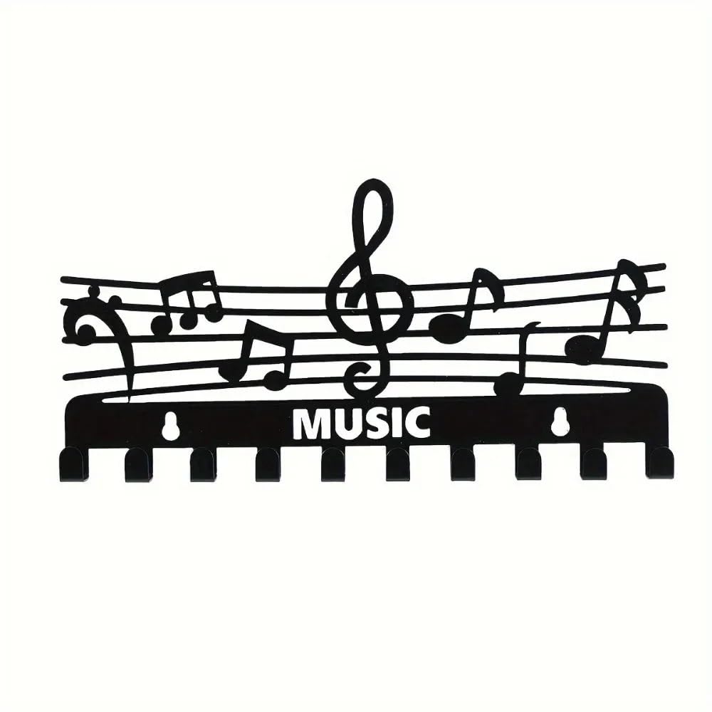 Percha Decoración de pared creativa, uso doméstico en interiores, elegante, estante almacenamiento notas musicales, ganchos for llaves negros, colgador
