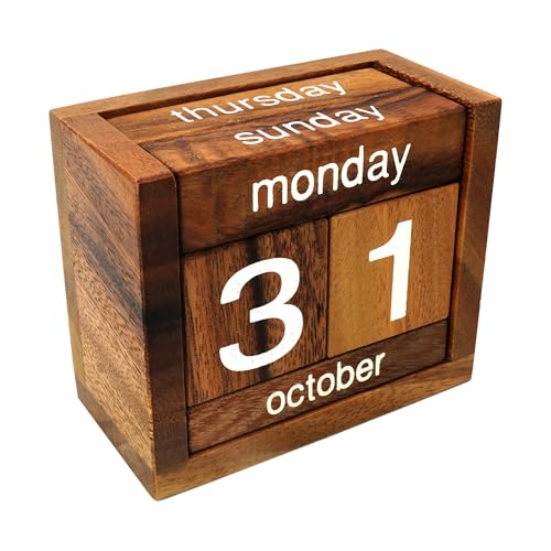 BSIRI Wooden Desk Calendar - Mini Decor Perpetual Calendar Gifts Dad Gifts Mom Office Block Kitchen Home Gifts Monthly Small Planner Family Birthday Calendar Tags Perpetual for New Year