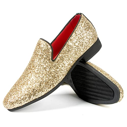 Image of ALLY UNION MAKE FORCE Mens Glitter Loafers Dress Slip on Party Wedding Penny Smoking Sparkly Shoes