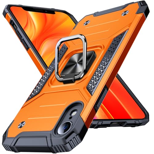Image of Anqrp Heavy Duty Case for iPhone XR Case with Enhanced Ring Holder Grip Stand, Military Grade Shockproof Rugged Drop Protective Silicone Hard Slim iPhone XR Phone Case Cover,Orange