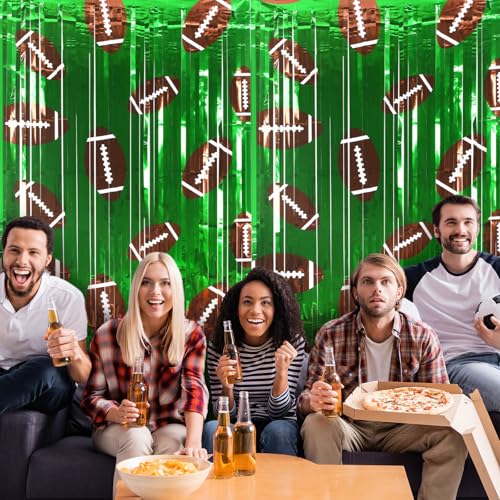 2 Pack Football Party Decorations Photo Props 3.3x6.6 ft Football Foil Fringe Curtain Backdrop Birthday Party Decorations Sports Background - Image 7