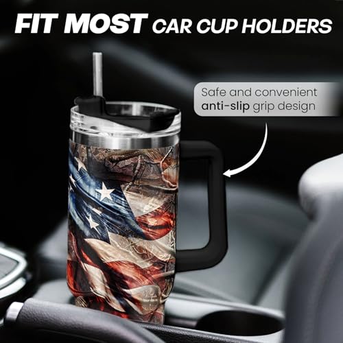 Image of SANDJEST Hunting Tumbler with Handle for Men, Hunter Gifts for Men Dad Grandpa Husband Boyfriend, 40oz Stainless Steel Insulated Tumblers Hunters Gift for Birthday Christmas Fathers Day