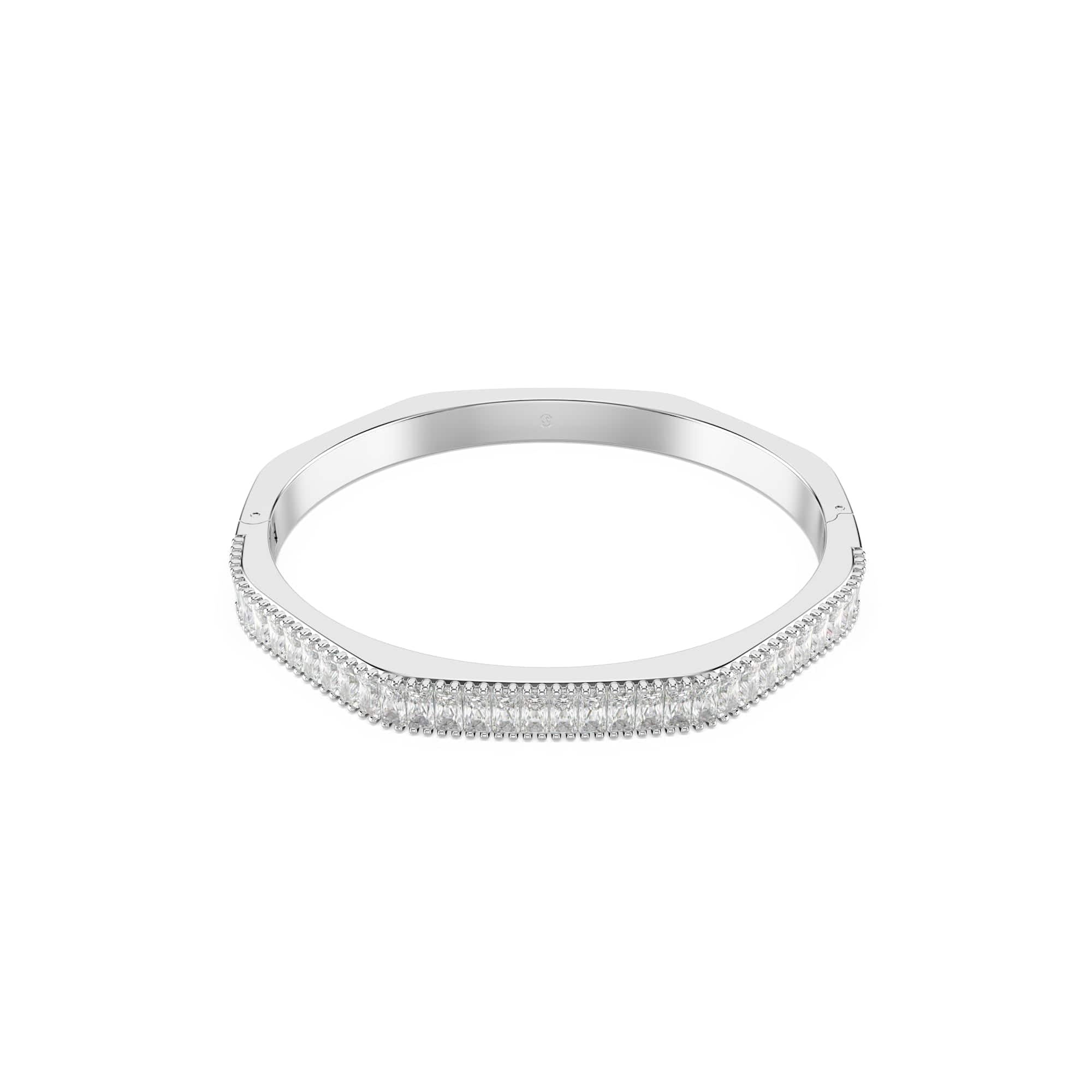 Swarovski Matrix Octagonal Bangle Bracelet, Clear Baguette-Cut Crystals in a Rhodium-Finished Setting, Size M, Part of the Matrix Collection