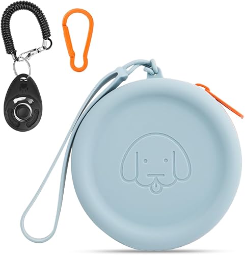 Miniatura 20 de WALLFID Bolsa pequeña de silicona para perros, con clicker de entrenamiento de mascotas, bolsa de senderismo para perros y gatos
