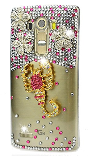 STENES Bling Phone Case Compatible with LG Escape 2 Case, Luxurious Crystal 3D Handmade Sparkle Diamond Rhinestone Clear Cover - Scorpions Flowers/Colorful